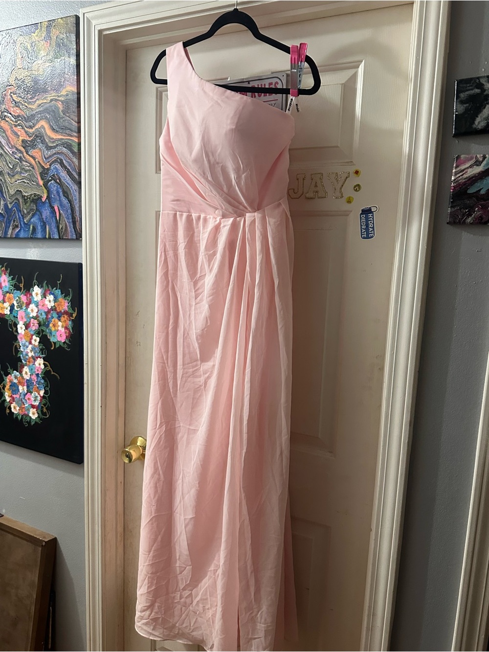 One-Shoulder Pink Evening Gown